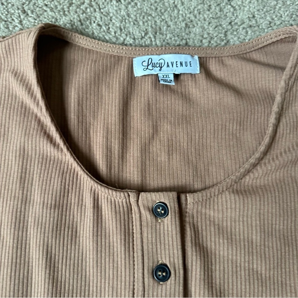 Avenue Ribbed Tan Buttoned Top - Picture 2 of 4